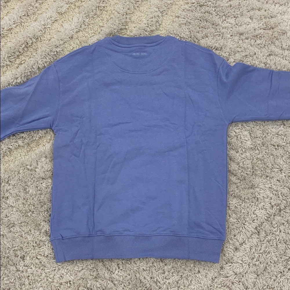 Anine Bing Sport Blue Sweater White Distressed Letter Embroidery Woman’s Small - Picture 2 of 2